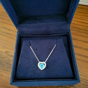Blue Topaz and Diamond 14kt White Gold Heart Necklace